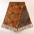 Double-sided orange and grey floral silk shawl with vintage jacquard and fringe - FHZ25-90279-1 Xiangyun Silk - Double-layer Pear Blossom / 200*50cm