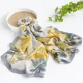 Luxurious double-sided floral print silk scarf for women in yellow and grey tones - 110*190cm / Yellow Gray Jacquard (FHZ24-9140-1)