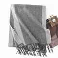 Bufanda de lana gris bicolor con flecos para invierno, pashmina suave para mujer - 35*195cm / Doble Cara Gris Oscuro