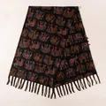 Luxurious retro mulberry silk scarf with vibrant elephant pattern and black fringe - FHZ25-90280-1 Xiangyun Silk - Double-layer Colorful Elephant / 200*50cm