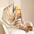 Elegant mulberry silk scarf with geometric floral pattern for women - 55x170cm / Yellow Patch Rose (FHZ25-9587-1)