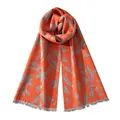 Elegant orange and gray floral pattern silk scarf with fringed edges for winter warmth - 180x30cm / Grey Orange Cut Flower Pattern