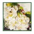 Elegant artistic oil painting style floral print silk square scarf with green border - 65x65cm / White Floral Green Border Oil Painting (FHZ24-9186-1)