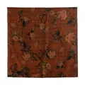 Retro Chinese style mulberry silk scarf with floral jacquard pattern in terracotta - FHZ25-90292-1 Xiangyun Silk - Magnolia Branch / 110*110CM