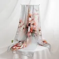 Elegant mulberry silk scarf with peach floral print and subtle jacquard texture design - 170x55cm Gift Box Set / Pink Rose