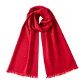 Red mulberry silk scarf with black geometric labyrinth pattern in a narrow unisex style - 180x30cm / Red Seal Texture Pattern