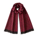 Elegant red and black double-sided silk scarf featuring a geometric pattern and fringes. - 180x30cm / Burgundy Woven Texture