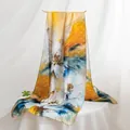 Elegant mulberry silk scarf featuring artistic oil painting floral patterns in yellow and blue - 170x55cm Gift Box Set / Orange Camellia