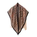 Elegant geometric pattern square shawl scarf for women in classic beige black and orange - 190x82cm / Black Edge Thorn
