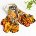 Sciarpa in seta di gelso da donna con stampa artistica a olio giallo caldo - 110*190cm / Jacquard Foglie Cadute Dorate (FHZ24-9148-1)