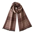 Elegant double-sided brown and beige geometric pattern silk scarf with fringe edges - 180x30cm / Brown Beige Rhombus Lattice