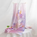 Elegant mulberry silk scarf with purple floral print on pink gradient background - 170x55cm Gift Box Set / Purple Lily of the Valley