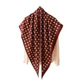 Elegant retro brown checkered triangle scarf shawl displayed on a light beige shirt - 190x82cm / Wine Red Grid
