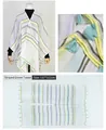 Multicolor striped cashmere-feel split poncho wrap with blue tassels, 137x112cm. - Striped with Green Tassels