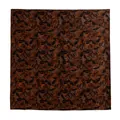 Retro brown mulberry silk scarf featuring a sophisticated dark floral jacquard pattern - 130x130cm / Black Leaf Floral