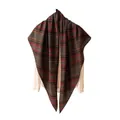 Elegant retro striped triangle shawl in warm brown tones for autumn and winter fashion - 190x82cm / Dark Green Stripes
