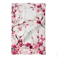 Elegant silk scarf with pink cherry blossom ink painting print for women shawl - White Plum Blossom (FHZ24-9125-1) / 50x166cm