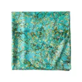 Elegant silk scarf featuring Van Gogh's Almond Blossoms print artistic headwrap for women - 176x110cm / Lake Blue Almond Blossom