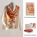 Elegant mulberry silk scarf featuring an orange persimmon pattern in an exquisite gift box set - 170x55cm Gift Box Set / Persimmon Harvest