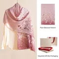 Elegant pink mulberry silk scarf with plum blossom print and premium gift box set - 170x55cm Gift Box Set / Plum Pink Flower Branch