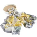 Elegant silk scarf with yellow sunflower oil painting print for spring and summer - Yellow Gray Jacquard (FHZ24-9140-1) / 110*190cm