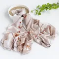 Elegant mulberry silk long scarf featuring champagne floral magnolia prints for women's gift - Pink Orange Magnolia Jacquard (FHZ24-9141-1) / 110*190cm