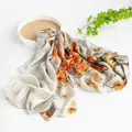 Long mulberry silk scarf featuring a vibrant orange oil painting floral print design - Persimmon Pattern Jacquard (FHZ24-9143-1) / 110*190cm