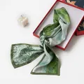 Elegant double-sided green silk skinny scarf featuring a Van Gogh style landscape print accessory - Green Oil Painting Style (FHZ24-9017-1) / 150*16CM