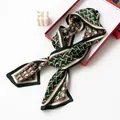 Elegant double-sided silk twilly scarf with green geometric woven pattern and gift box - Green Woven Vine (FHZ24-9016-1) / 150*16CM