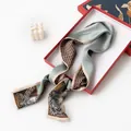 Elegant retro double-sided silk skinny scarf with paisley and geometric patterns - Blue (FHZ24-9019-1) / 150*16CM