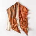 Luxury silk wool blend triangle scarf featuring an elegant orange geometric striped pattern - Striped Geometric (FHZ25-90033-1) / 190*H82cm / Turmeric