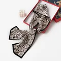 Elegant vintage rose pattern silk skinny scarf for women's fashion neckwear accessory gift - Minimalist Black Rose (FHZ24-9010-1) / 150*16CM