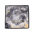 Elegant silk-like square scarf with an intricate black and yellow jungle leopard print motif - 90*90cm / Black Border Tropical Style (FH24-5938-1)
