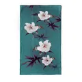 Elegant silk scarf featuring white floral and purple leaf prints on a teal background. - Dark Green Camellia (FHZ24-9138-1) / 50x166cm