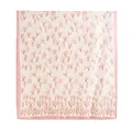 Elegant light pink silk scarf featuring a delicate floral print and satin border - 85x180cm / Pink Flower
