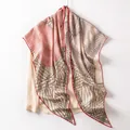 Elegant silk wool triangle scarf with pink geometric stripes and red rolled edges. - Geometric Lines (FHZ25-90033-2) / 190*H82cm / Pink
