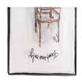 Artistic printed silk scarf featuring vintage chair sketch and handwriting for women - 85x180cm / White Chair Design