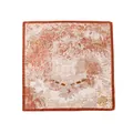 Luxury orange twill silk-like square scarf featuring an intricate jungle and architecture print - 90*90cm / Orange Border Tropical Style (FH24-5938-2) / 0.8