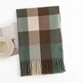 Écharpe à carreaux premium pour femmes en imitation cachemire vert et marron chaud - 65*200cm / Carreaux Verts (FH23-5158-2)