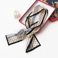 Vintage double-layered silk skinny scarf with geometric diamond pattern and gift box - Simple Rhombus Grid (FHZ24-9014-1) / 150*16CM