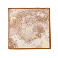 Elegant 90cm square silk-like scarf with brown jungle and architectural pattern print - 90*90cm / Yellow Border Tropical Style (FH24-5938-3)