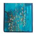 Elegant turquoise silk scarf featuring artistic almond blossom print for women gift - 85x180cm / Sea Blue Flower Branch