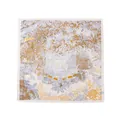 Faux silk square scarf with intricate jungle and architecture print in gold and grey - 90*90cm / Beige Border Tropical Style (FH24-5938-4)
