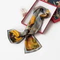 Elegant vintage double-sided silk skinny scarf featuring artistic oil painting print - Golden Landscape (FHZ24-9012-1) / 150*16CM