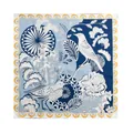 Elegant mulberry silk square scarf with blue bird and floral botanical illustration print. - Blue Flower Branch