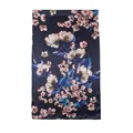 Elegant long navy blue silk scarf featuring a delicate pink cherry blossom floral print - Navy Small Floral (FHZ24-9344-1) / 50x166cm