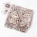 Soft pink and grey floral print faux cashmere scarf with elegant hanging tassels - 64*180cm / Grey-Pink Small Flowers (FH24-5759-1)