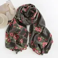 Elegant gray scarf with red floral patterns made of soft imitation cashmere for winter - 64*180cm / Dark Gray (Red Rose Print)