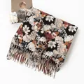 Soft floral print faux cashmere scarf with tassels in elegant, warm earth tones. - 64*180cm / Black-Red Small Flowers (FH24-5759-2)