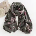Elegant gray floral print imitation cashmere scarf for autumn and winter seasons - 64*180cm / Dark Gray (Pink Purple Rose Print)